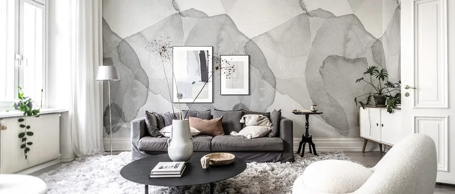 Watercolor abstract gray mural